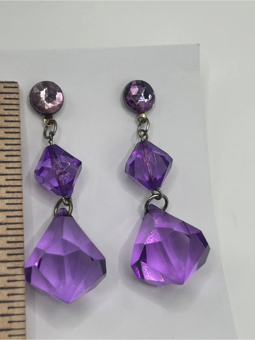 Vintage Purple Faceted Dangle Drop Earrings - Women's Jewelry